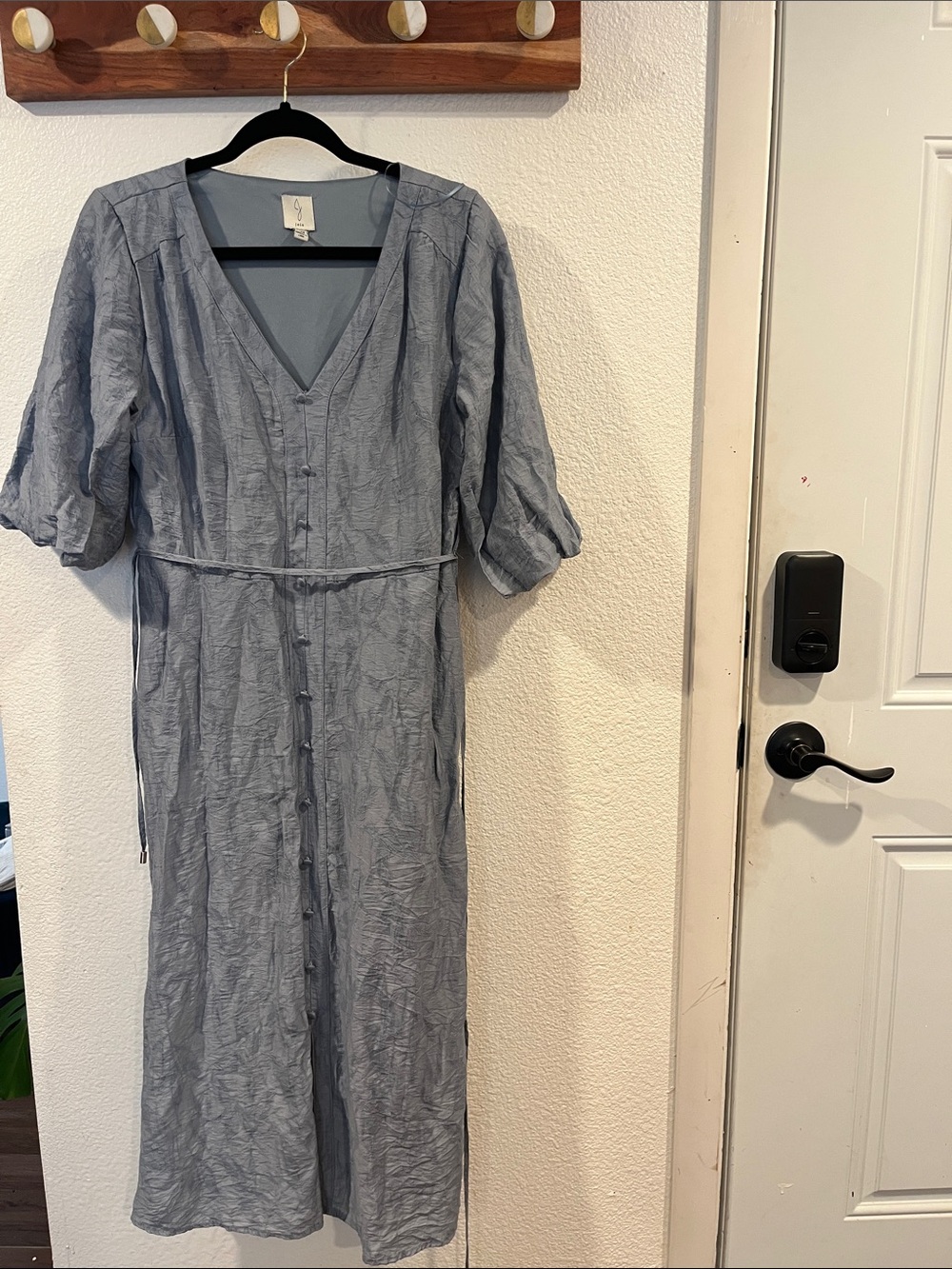 Joie Dusty Blue Button-Front V-Neck Midi Dress
